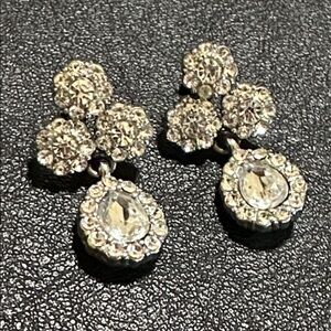 RMN Roman Silver-tone Rhinestone Cluster Drop Earrings